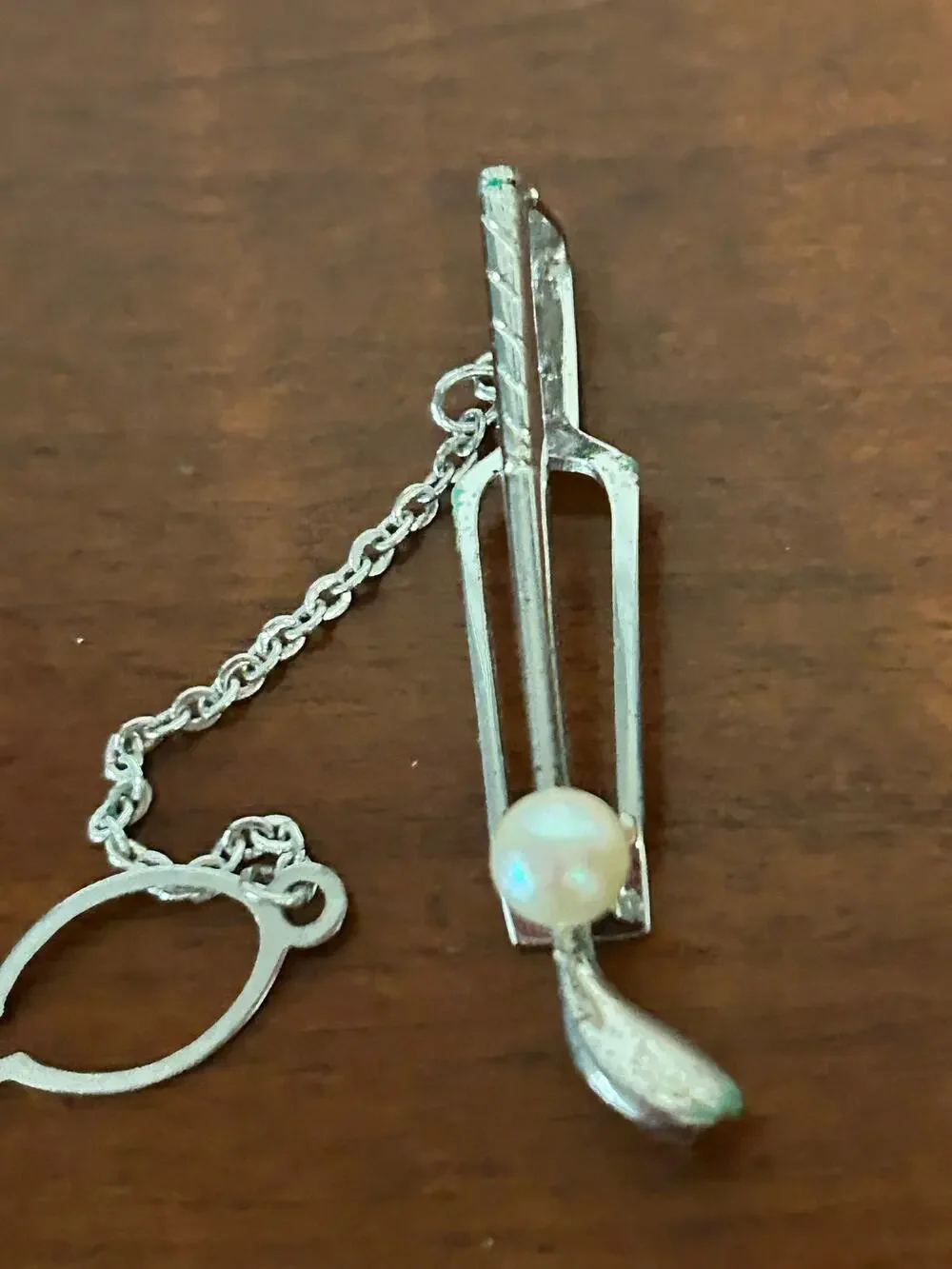 925 Sterling Silver golf bag pearl Golf Ball Tie Tack Clip